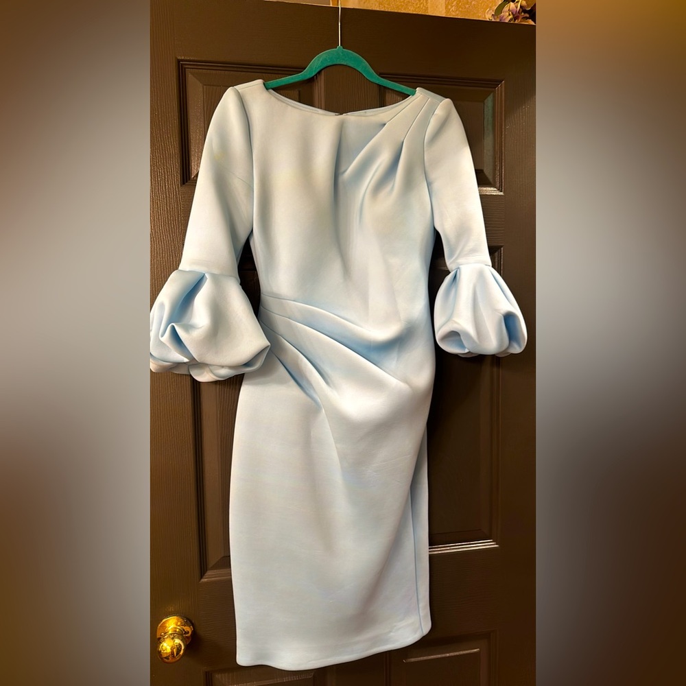 Jovani size 4 light blue interview dress. Scuba material. elegant. 3/4 sleeves